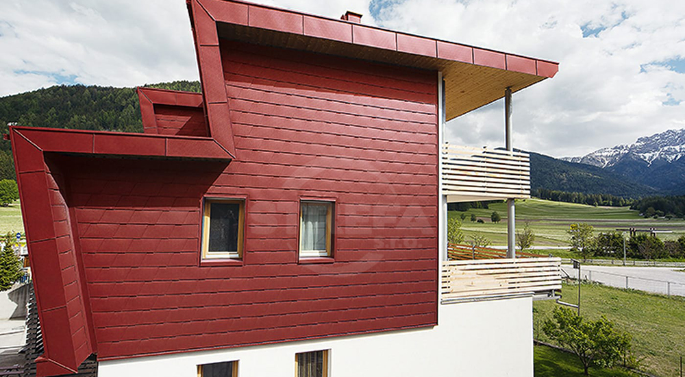 Fasádní šindel, povrch stucco, Tmavě červená P.10