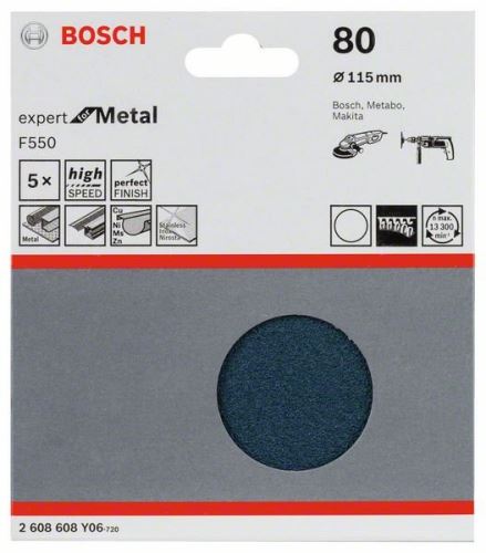 BOSCH Lihvpaber F550, 5 tk komplekt, 115 mm, 80 (5 tk) 2608608Y06